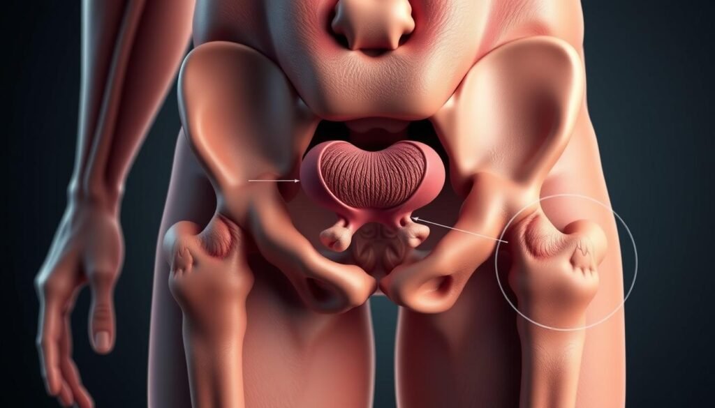 Prostate placement and size changes with age
